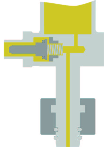 Graphic Monitor test mode: Functionality of the service valve, which enables a direct connection to the compartment gas: in monitor test mode, the valve is open for gas sampling and refilling.