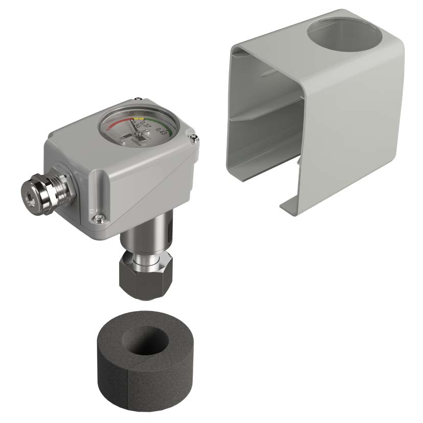 Gas density monitor from Trafag with weather protection hood and separate insulating ring